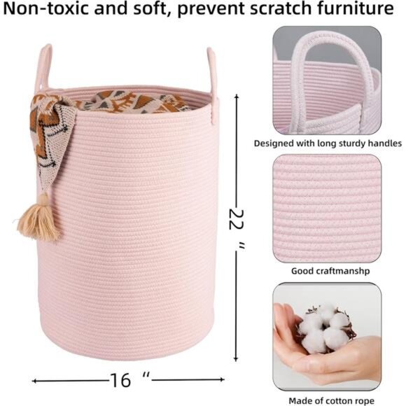Cotton Rope Laundry Basket Hamper for Clothes Woven Storage Basket for Living - Picture 3 of 8